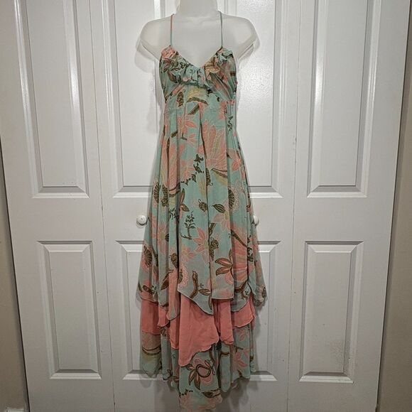 H&M Maxi Dress Women 6 Boho Ruffle Tiered Floral Limited Edition Gisele Bundchen - Picture 1 of 8